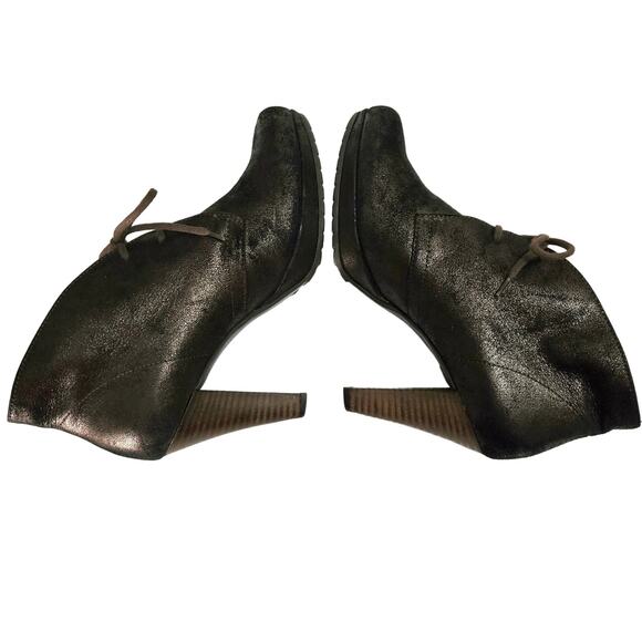 Paul Green Suede Black Bronze Platform Lace-Up Ankle Booties 8 Metallic Almond - Picture 4 of 12